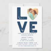 LOVEグラフィックミニマリストルックタイプライターフォントネイビー 招待状 (正面)