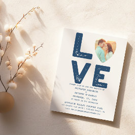 LOVEグラフィックミニマリストルックタイプライターフォントネイビー 招待状