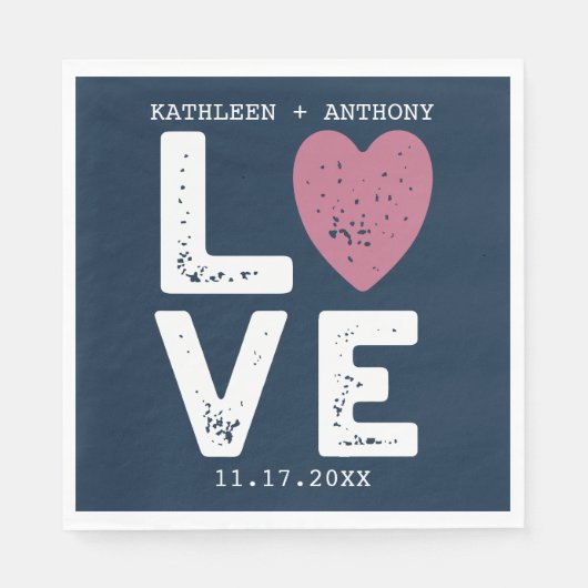 LOVEグラフィックミニマリスト結婚タイプライターフォントのNa スタンダードランチョンナプキン (正面)