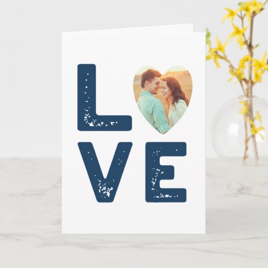 LOVEグラフィックミニマルなハート形フォト結婚ズ カード (黄色い花)