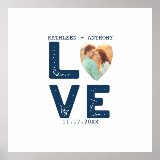 LOVEグラフィックミニマルなハート形フォト結婚ズ ポスター (正面)