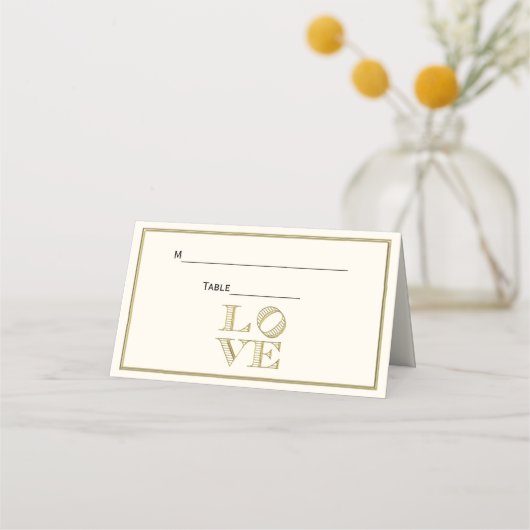 LOVEグラフィック文字-フェイク金ゴールドアイボリーBG プレイスカード (裏面)