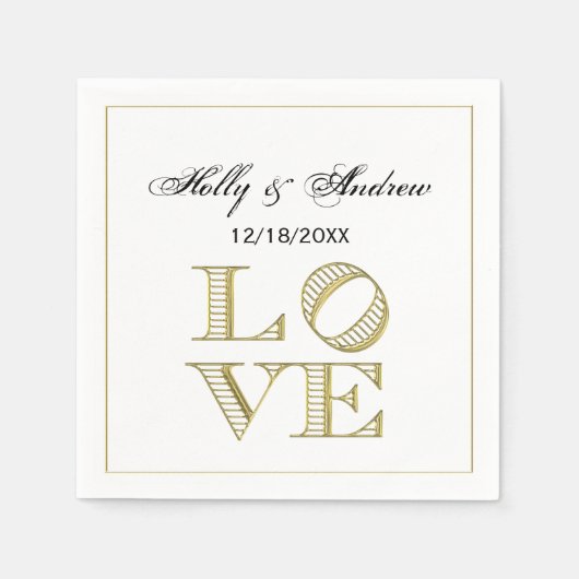LOVEグラフィック文字-フェイク金ゴールド スタンダードカクテルナプキン (正面)