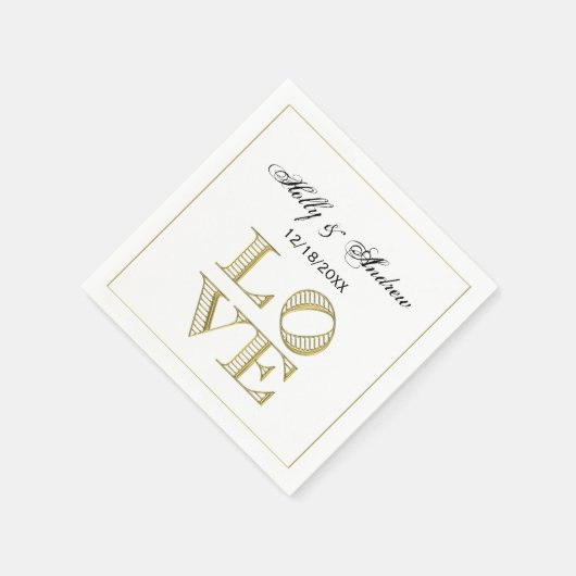 LOVEグラフィック文字-フェイク金ゴールド スタンダードカクテルナプキン (角)
