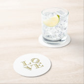 LOVEグラフィック文字-フェイク金ゴールド ラウンドペーパーコースター (インサイチュ)