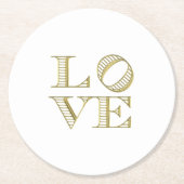 LOVEグラフィック文字-フェイク金ゴールド ラウンドペーパーコースター (正面)