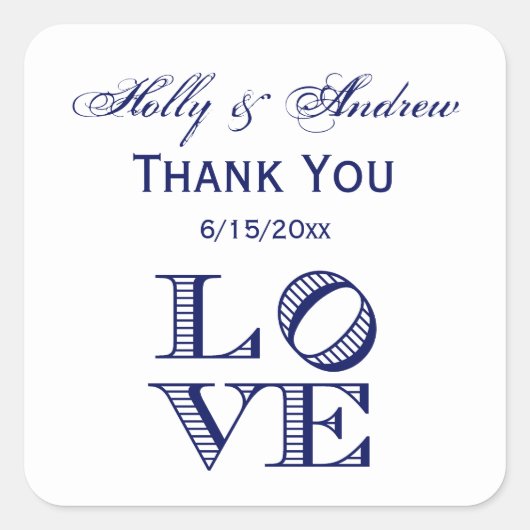 LOVEグラフィック文字 – 青 スクエアシール (正面)