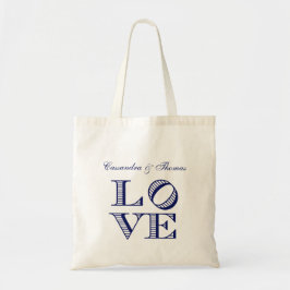 LOVEグラフィック文字 – 青 トートバッグ