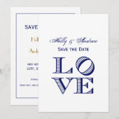 LOVEグラフィック文字 – 青 招待状 (正面/裏面)
