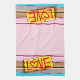 LOVEグラフィティディッシュタオル、ピンク、タン&ブルー キッチンタオル