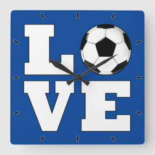 LOVEサッカー(サッカー)カスタムチームのカラースポーツ スクエア壁時計