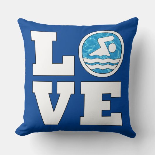 LOVEスイミングキュート泳ぐ人またはスイムチームコーチ クッション (正面)