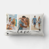 LOVEスクリプモダントハート3枚の写真カスタムの色 ランバークッション (正面)