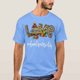 LOVEスクールナースライフヒョウのクリスマスツリー看護C Tシャツ