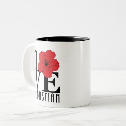 LOVEセバスチャン11oz赤ハイビスカス ツートーンマグカップ (正面左)