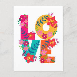 LOVEタイポグラフィクリップアート、フローラデザイン ポストカード