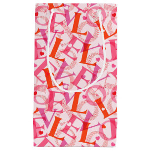 LOVEタイポグラフィパターンバレンタインデー スモールペーパーバッグ