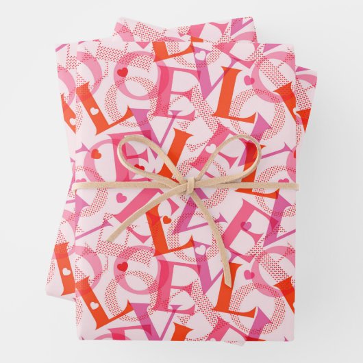 LOVEタイポグラフィパターンバレンタインデー ラッピングペーパーシート (インサイチュ)