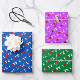 LOVEネイビーブルーグリーンパープル ラッピングペーパーシート