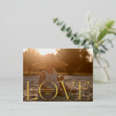 LOVEハッピーホリデー写真モダンメリークリスマス 箔シーズンポストカード (立ち正面)