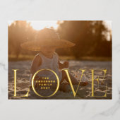 LOVEハッピーホリデー写真モダンメリークリスマス 箔シーズンポストカード (正面)