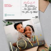 LOVEハッピーホリデー写真モダンメリークリスマス 箔シーズンポストカード