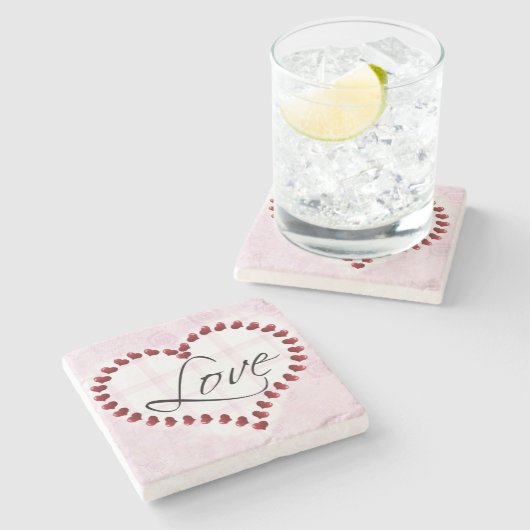 LOVEハートピンクと赤バレンタイン ストーンコースター (横)