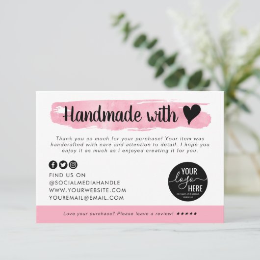 Loveハートピンクビジネスロゴはこちら サンキューカード (スタンド正面)