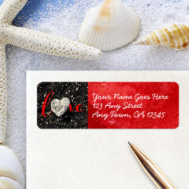 LOVEハートブラックサンドスクリプトモダンのアドレカスタムス ラベル