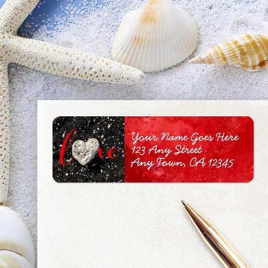 LOVEハートブラックサンドスクリプトモダンのアドレカスタムス ラベル