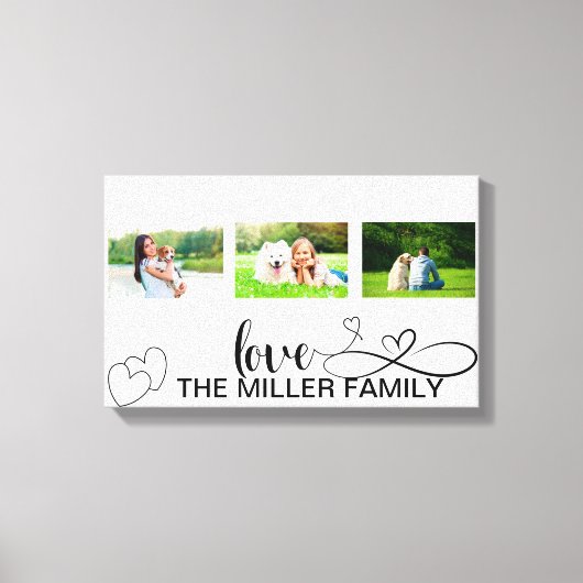 Loveハートinブラックスクリプトカスタムフォトコラージュ キャンバスプリント (正面)