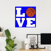 LOVEバスケッカスタムトボールカラーおもしろいスポーツ恋人 ポスター (ホームオフィス)