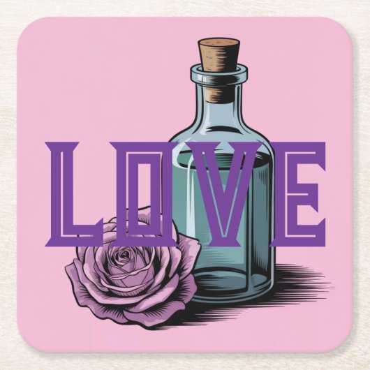 LOVEバラボトルコースターセット スクエアペーパーコースター (正面)