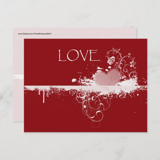 LOVEバレンタインデー赤い白いハートプレゼント シーズンポストカード (正面/裏面)