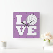 LOVEバレーボールカスタムチームカラースポーツプレーヤー スクエア壁時計 (ホーム)