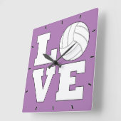 LOVEバレーボールカスタムチームカラースポーツプレーヤー スクエア壁時計 (傾斜)