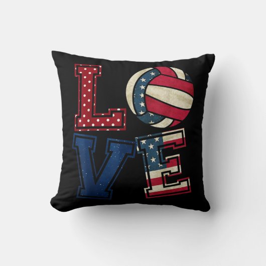 LOVEバレーボール愛好家USA国旗7月の愛国心 クッション (正面)