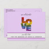 LOVEパープルをテーマにした同性の結婚式の日付を保存 ポストカード (正面/裏面)