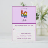 LOVEパープルをテーマにした同性ウェディングRSVPカード 出欠カード (スタンド正面)