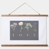 LOVEフラワーのウォールアート - ムーディーな植物画 吊り下げ型タペストリー (正面)