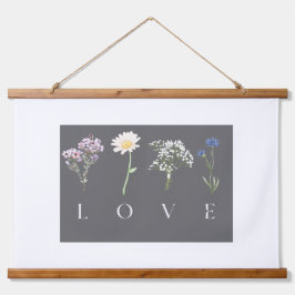 LOVEフラワーのウォールアート - ムーディーな植物画 吊り下げ型タペストリー