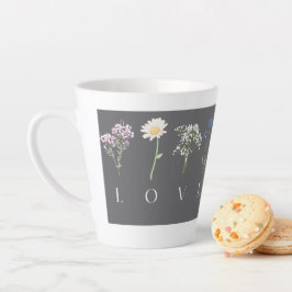 LOVEフラワー - ロマンティックボタニカルプリント カフェラテマグ