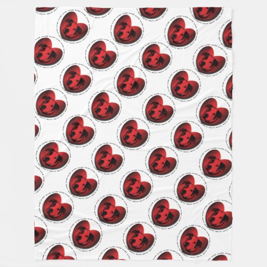 loveブルドッグハート フリースブランケット (正面)
