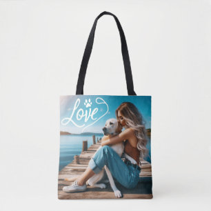 LOVEポーカスタムトプリントドッグラバーペットフォトトートバッグ トートバッグ
