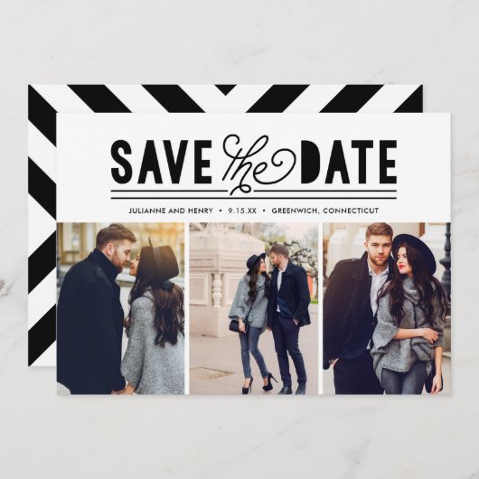 Loveモダンが日付を保存する写真コラージュ セーブザデート (正面/裏面)