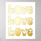 LOVEモダンタイポグラフィと赤いハート白金ゴールド 箔ポスター (正面)