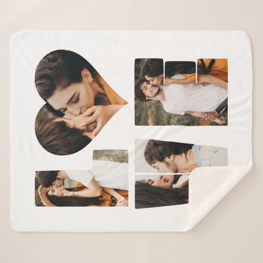 LOVEモダンハートフォトインスタグラムバレンタインデー シェルパブランケット (正面(横))