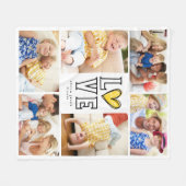 LOVEモノグラム数々のフォトコラージュ フリースブランケット (正面(横))