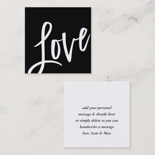 LOVEラベルかわいいはっきりした白黒ブラシ文字型 スクエア名刺 (正面/裏面)
