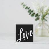 LOVEラベルかわいいはっきりした白黒ブラシ文字型 スクエア名刺 (スタンド正面)
